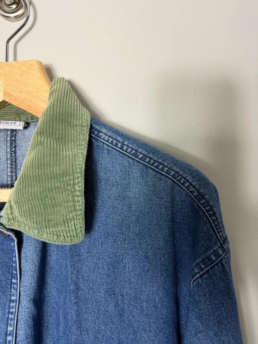 Vintage Janzten Denim Chore Coat Jean Barn Jacket Corduroy Cuffs Collar XL - Picture 2 of 10